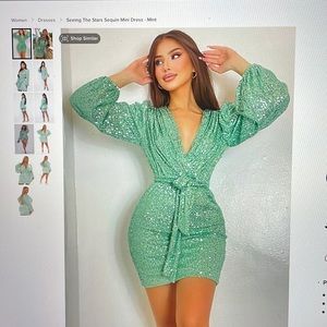 *Brand New* Fashion Nova “Seeing The Stars Sequin Mini Dress- Mint” Size XS